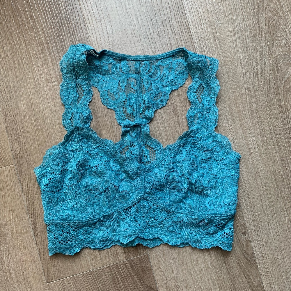 Express One Eleven Blue Lace Racerback Bralette, Size XS
